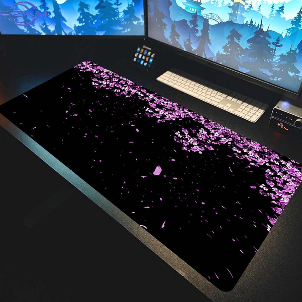 Tradescantia Purple - Kawaii Purple Flower Desk Mat Black